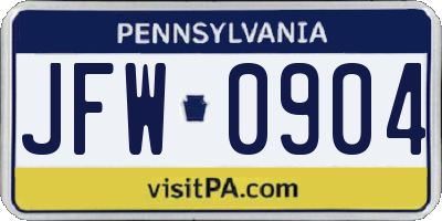 PA license plate JFW0904