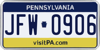PA license plate JFW0906