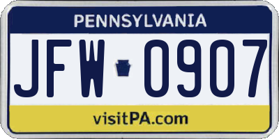 PA license plate JFW0907