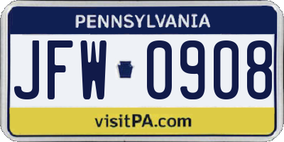 PA license plate JFW0908
