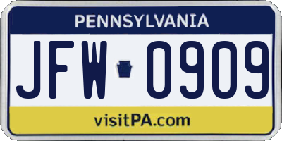 PA license plate JFW0909