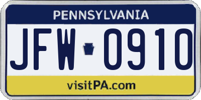 PA license plate JFW0910