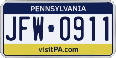 PA license plate JFW0911