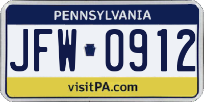 PA license plate JFW0912