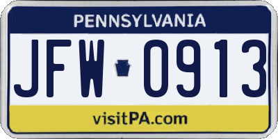 PA license plate JFW0913