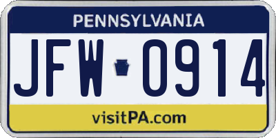 PA license plate JFW0914