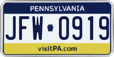 PA license plate JFW0919