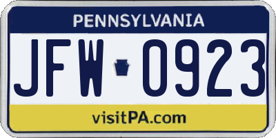 PA license plate JFW0923