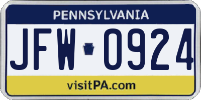 PA license plate JFW0924