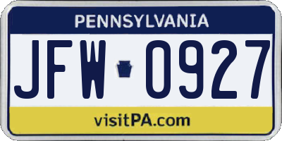 PA license plate JFW0927