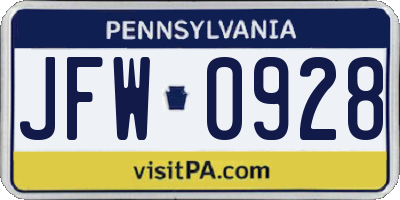 PA license plate JFW0928
