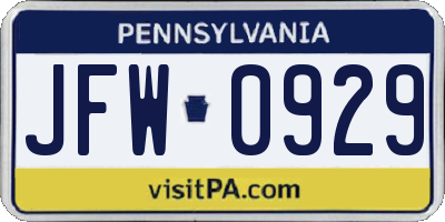 PA license plate JFW0929