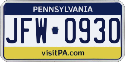 PA license plate JFW0930