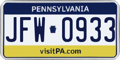PA license plate JFW0933