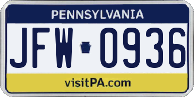 PA license plate JFW0936