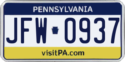 PA license plate JFW0937