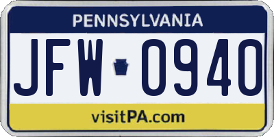 PA license plate JFW0940