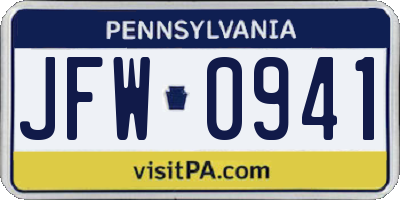 PA license plate JFW0941