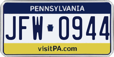 PA license plate JFW0944
