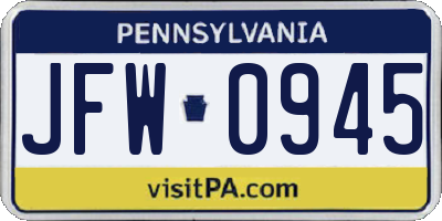 PA license plate JFW0945