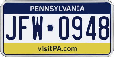 PA license plate JFW0948