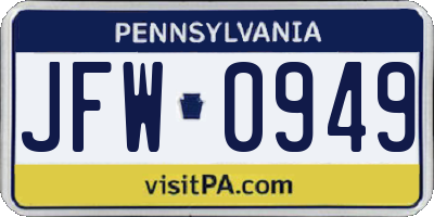 PA license plate JFW0949