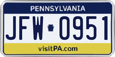 PA license plate JFW0951