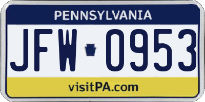 PA license plate JFW0953