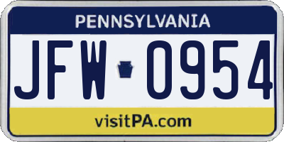 PA license plate JFW0954