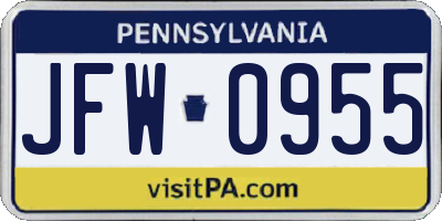 PA license plate JFW0955