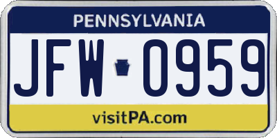 PA license plate JFW0959