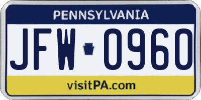 PA license plate JFW0960