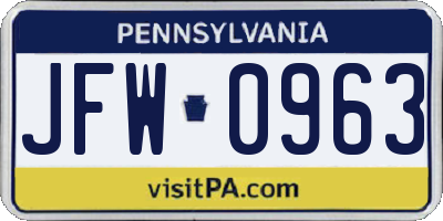 PA license plate JFW0963