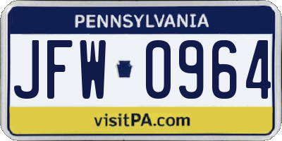 PA license plate JFW0964