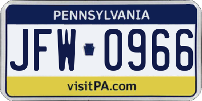 PA license plate JFW0966