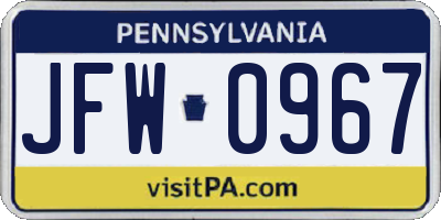 PA license plate JFW0967
