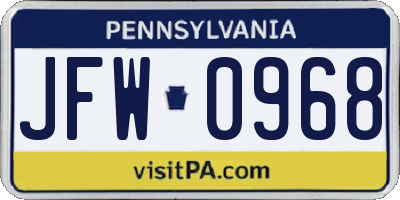 PA license plate JFW0968