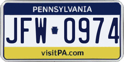 PA license plate JFW0974