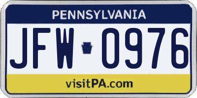 PA license plate JFW0976