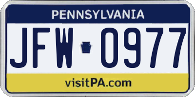 PA license plate JFW0977
