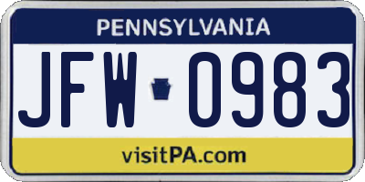 PA license plate JFW0983