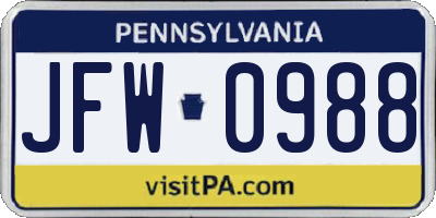 PA license plate JFW0988