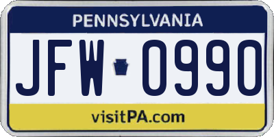 PA license plate JFW0990