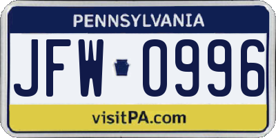 PA license plate JFW0996