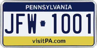 PA license plate JFW1001