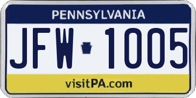 PA license plate JFW1005