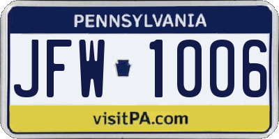 PA license plate JFW1006
