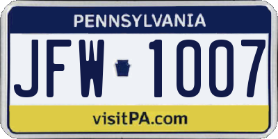 PA license plate JFW1007