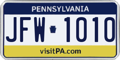 PA license plate JFW1010