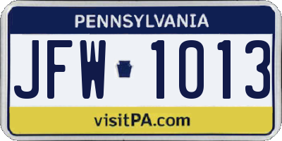 PA license plate JFW1013